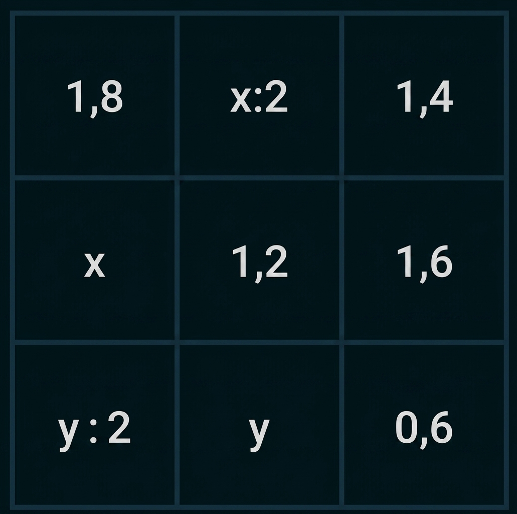 Tabelle mit Zahlen und Variablen in einem Raster